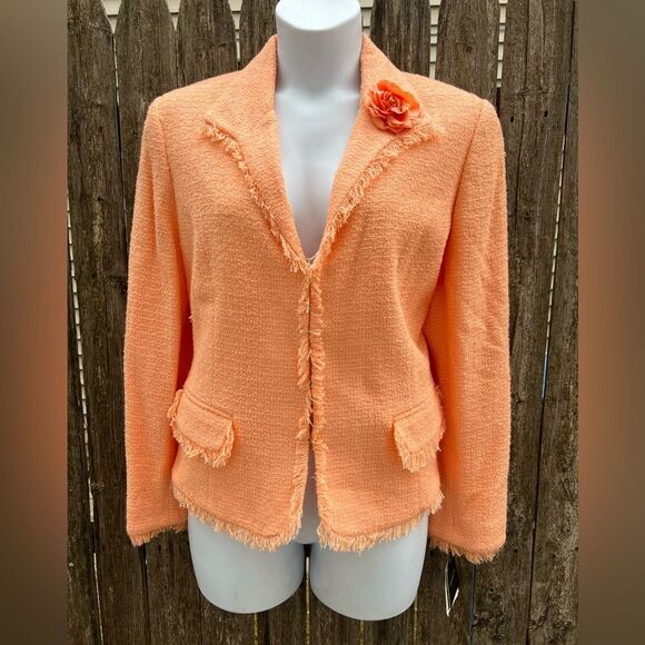 🍄Sag Harbor Plus Size Women's Tweed Blazer Jacket Floral Accent Size 18 (AA1) - Picture 2 of 13